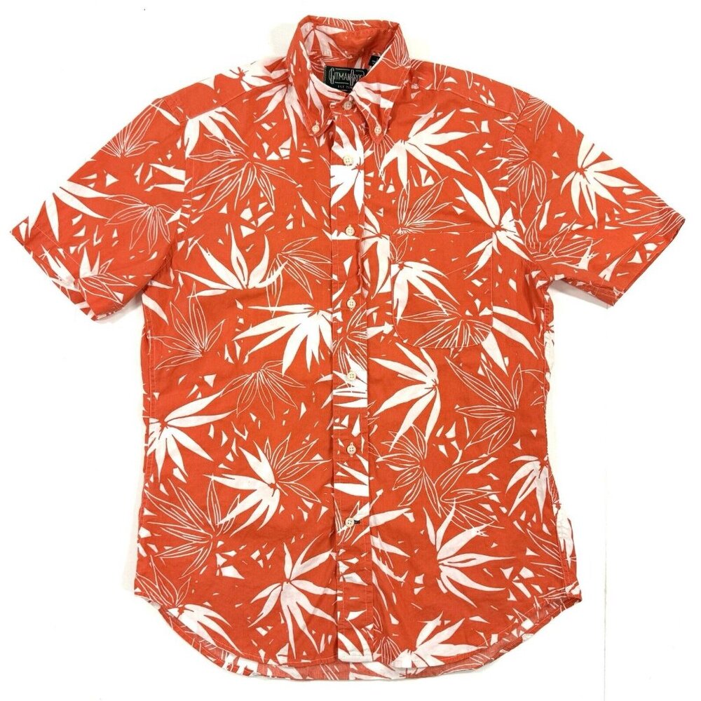 Gitman Bros Vintage Hawaiian Mens Size Small Floral Print Orange Made In USA